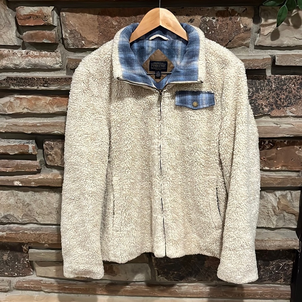 Pendleton Sherpa Teddy Flannel Trim Jacket - Picture 1 of 7